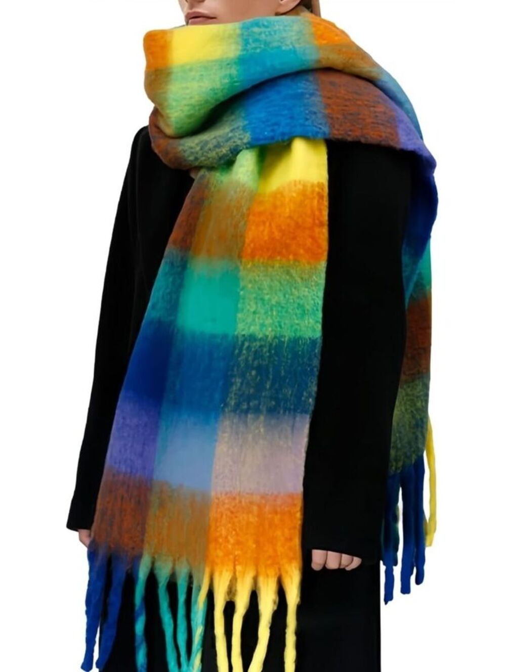 Multicolor Plaid Fringe Scarf - Soft Warm Winter Accessory